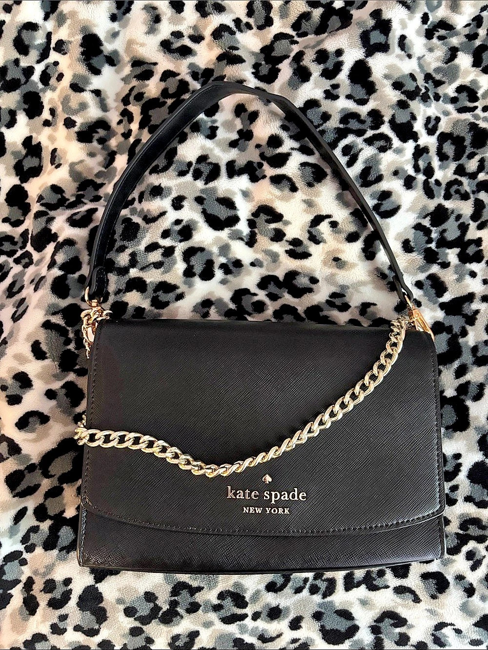 Kate Spade Staci Saffiano Leather Flap Shoulder Bag Black
